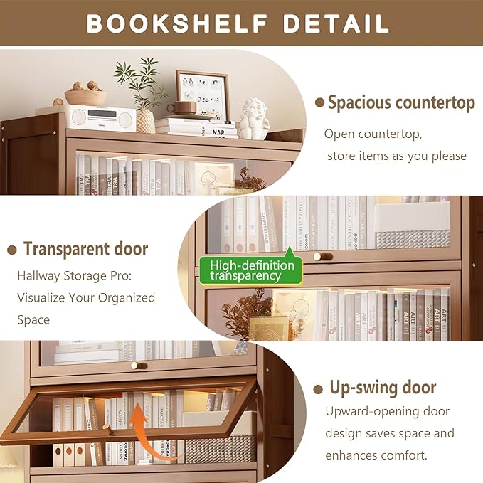 Display Cabinet with Acrylic Glass Doors, Tall Storage Cabinet with Adjustable Shelves, 4 Tier Curio Cabinet&Bookcase for Collectibles, Toys, Books, for Kids Playroom, Bedroom, Study Room