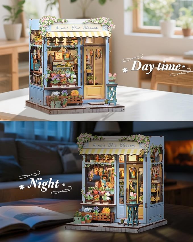 CUTEBEE Book Nook Kit - DIY Miniature House Dollhouse Kit for Adults, Booknook Tiny House Bookshelf Decor 3D Wooden Puzzle, Gifts for Family and Friends (Anna's Blue Blossom)