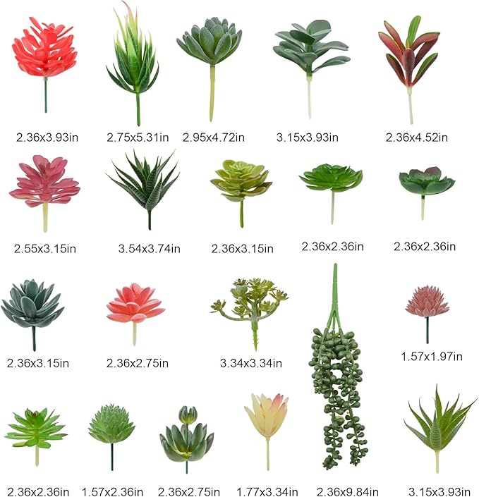 Bacucine 20pcs Artificial Succulent Plants Realistic Unpotted Fake Succulents Mini Faux Plants for Garden Office Party Indoor Outdoor Home Decor