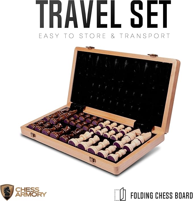 Chess Armory Wooden Chess Set 15 Inch - Premium Beech Wood Handcrafted Game Board for Adults and Kids with Extra Queen Pieces and Storage Box - Ideal for Home and Travel - Non-Magnetic