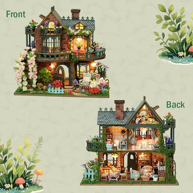 DIY Miniature Dollhouse Kit Dollhouse Handcrafted Wooden Miniature House with LED Light for Adults Unique Gifts for Teens (Fairy Garden)
