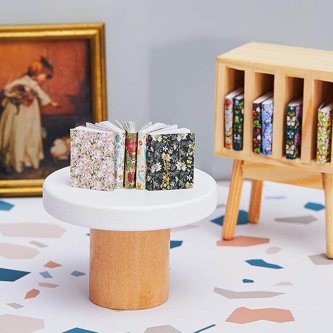 Skylety 24 Pieces 1:12 Scale Miniatures Dollhouse Books Assorted Miniatures Dollhouse Accessories Small Books Decoration Accessories Doll Toy Supplies(Floral Style)