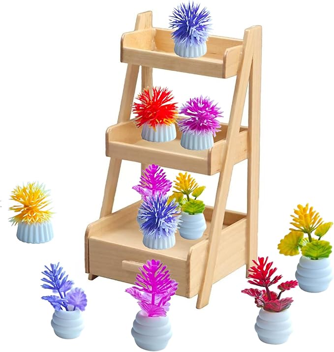8 Pcs Miniature Potted Plants Set – 1:12 Scale Dollhouse Greenery Ornaments, Realistic Tiny Bonsai & Flower Pots for Fairy Garden, Terrarium, Desk Display, DIY Craft & Micro Landscape Decoration（ A ）