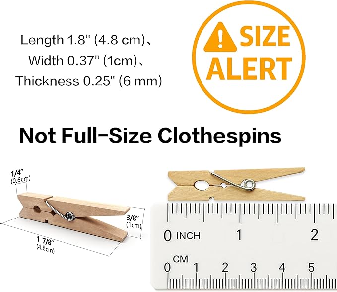LWR CRAFTS Wooden Small Clothespins 1-7/8" 4.8cm 50 Pieces Per Pack (Natural)