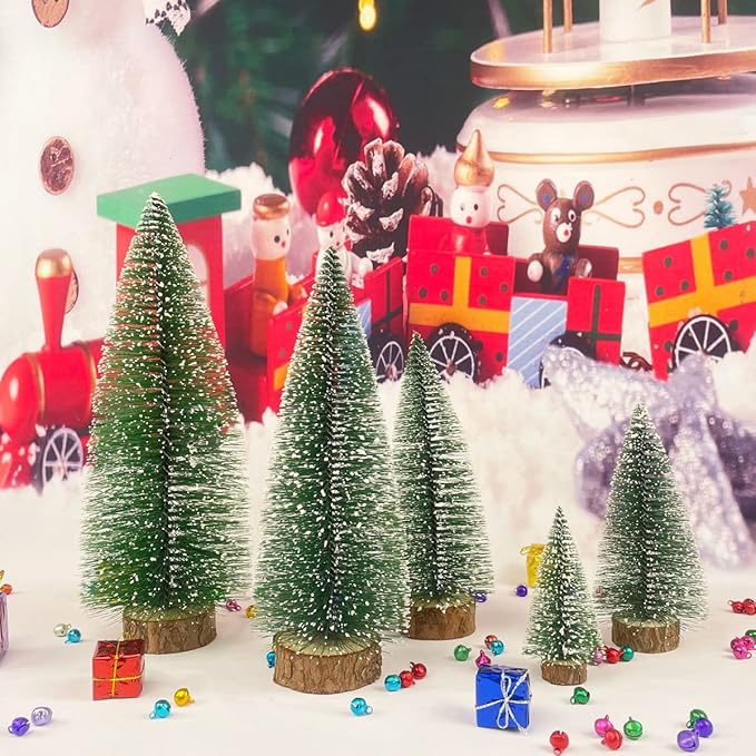 NotiGat 5pcs Small Christmas Tree Tabletop Decor mini Christmas Trees for Decoration Wooden Xmas Bottle Brush Tree Christmas for Village Holiday Party（4/6/8/10/12 inch）