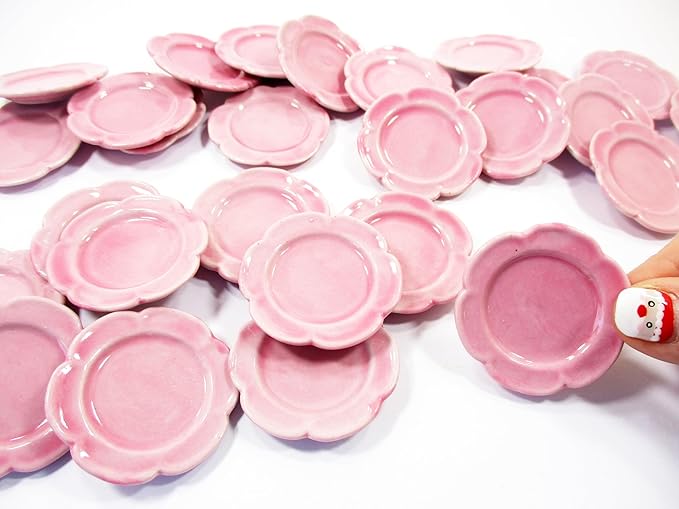 Dollhouse Miniature Kitchenware Ceramic 9 Pink Scallop Plate Dish 4cm 1:6 2356