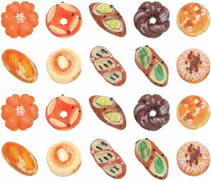 Dollhouse Miniature Food, Cute Mixed Bread Figures Toys Mini Resin Foods Trinkets for Pretend Play Kitchen Cooking Game & Doll House Decor (Mixing Colors, 20pcs)
