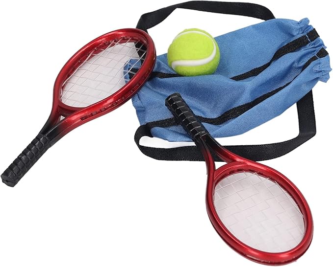 Aqur2020 1:12 Miniature Tennis Racket Set, Bright Colors, Vibrant Decoration, Dollhouse Tennis Racket Ball Set for Role Playing and Photo Prop, Not Easy to Fade or Damage. Plastic Material