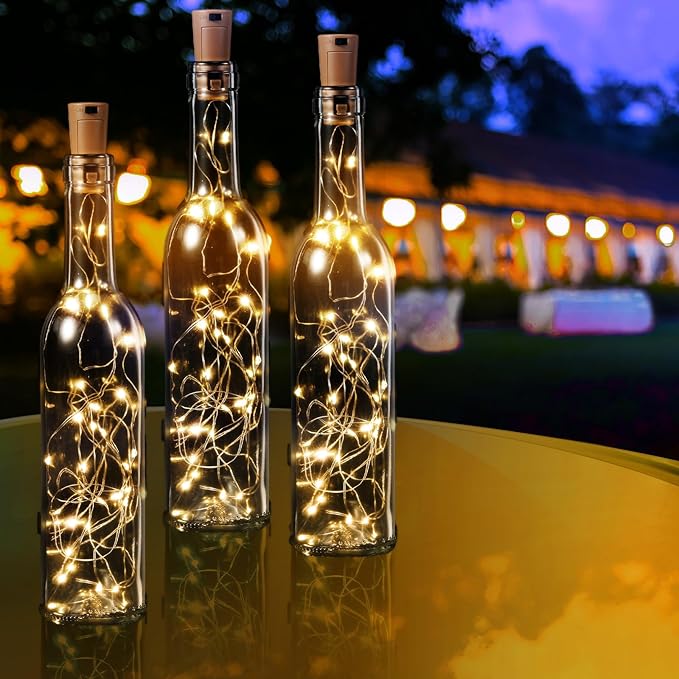 Rtteri 12 Sets Small Empty Wine Bottles with Cork Lights Centerpiece and 30 LED Battery Operated Cork Lights for Birthday Wedding Party Decoration(375 ml,Warm White)