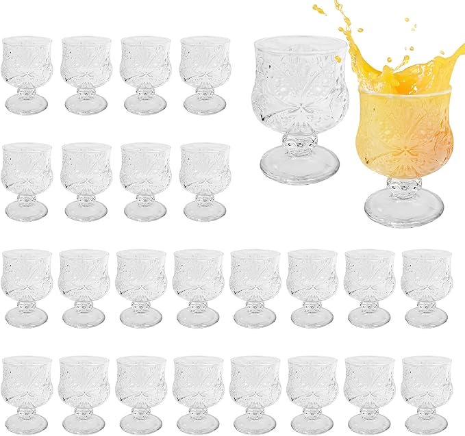 BUWUSMU 24 Pcs Shot Glass Bulk Set 1.5 oz Mini Cute Shot Glasses Cordial Glasses with Stem Sherry Glasses Clear Shot Glassware for Wine Liqueur Tequila Whiskey Beverage Wedding Party Bar Supplies