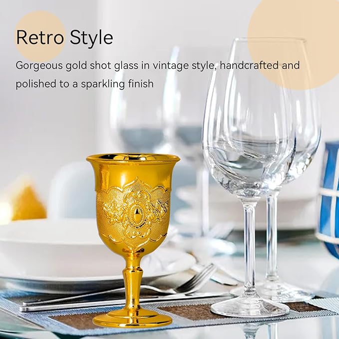 Mini Gold Goblet, 2PCS Altar Chalice 25ml Holy Altar Chalice Metal Shot Glasses Wine Cup Medieval Goblet for Wine Liqueur Whiskey, 1.5 x 2.7in