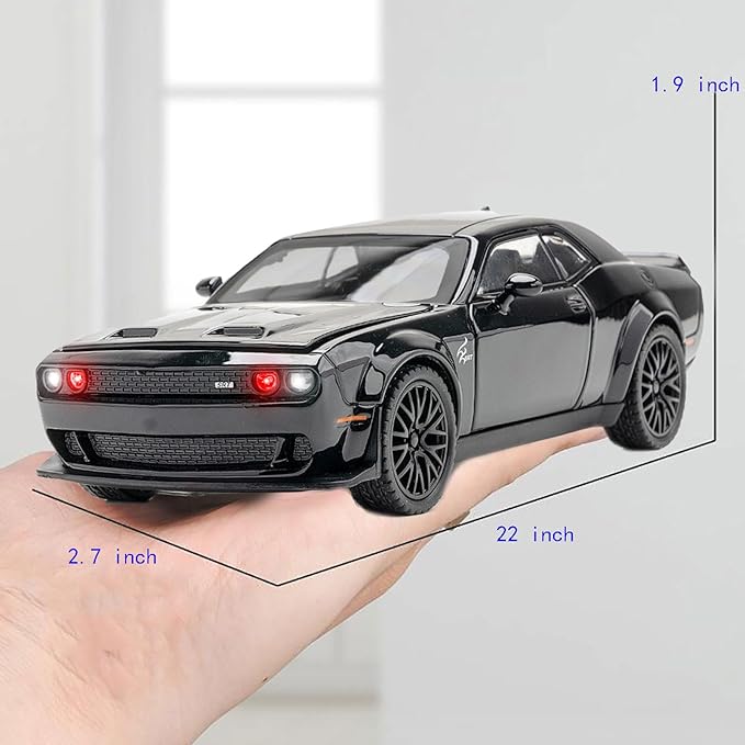 Toy Cars 1/32 Dodge Challenger Die Cast Metal Toy Cars Hellcat Toy Car with Sound and Light Pull Back Hellcat Car for 3+ Year Old Boys and Kids