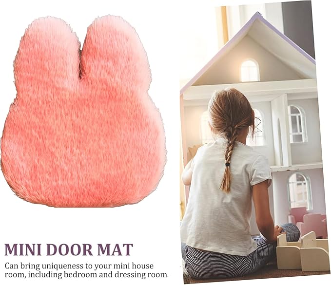 1:12 Scale Miniature Dollhouse Rabbit Rug – Soft Pink Faux Fur Carpet, Cozy Bedroom & Living Room Accessory for Dollhouse Decoration, Mini Scene Layout, DIY Display & Micro Landscape Décor (C)
