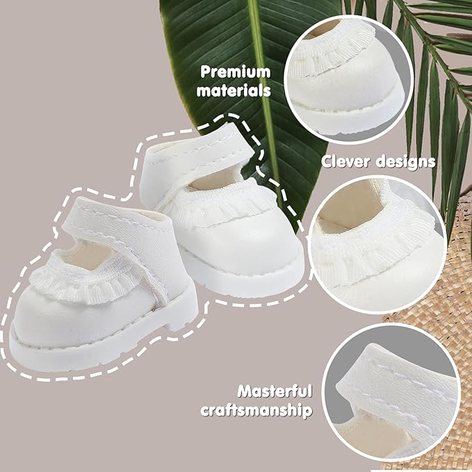 Ciunura Premium Doll Shoes for Lububu, Cute Doll Shoes for 4-7in Dolls, Ideal for Lububu Outfits(White Leather Shoes)