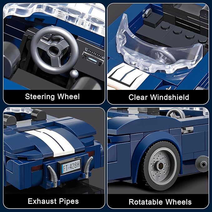 HIGH GODO Sports Car Building Set for Adults, Classic Racing Car Collectible Decor Model Kit with Display Box, Cool Vehicles Gifts for Adults and Teens Age 14+ (324 Pieces)