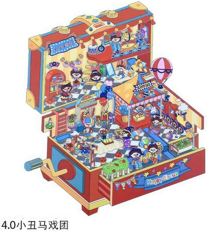 DIY 3D House & Room Stickers - 4 Sets Korean Cartoon Isometric Scenes Scene Sticker for Scrapbooking, Journals - Create Your Own Stacking Miniature Stickers for Adults & Teens