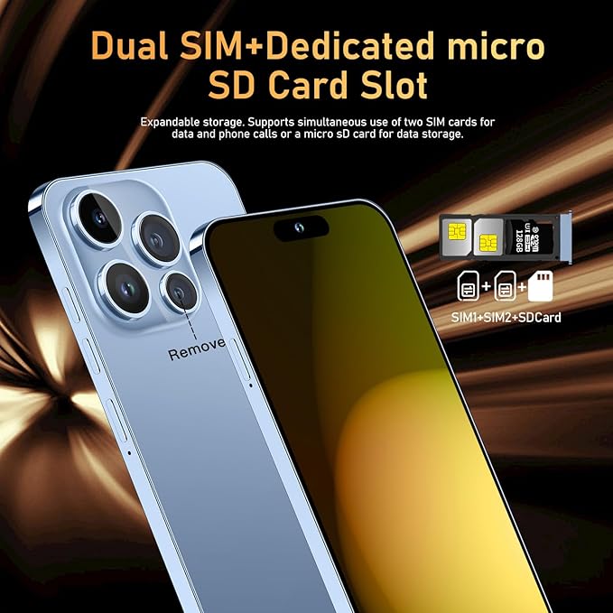 Huness 14PROMA X Smartphone Unlocked Cell Phone,Battery 6800mAh 6.82" HD Screen Unlocked Phones,16+512GB Android 14 with 128GB Memory Card,Dual SIM/Fingerprint Lock/Face ID/GPS (Blue, 16+512G)