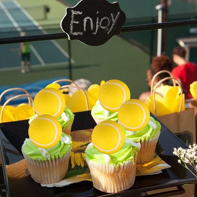 Rsstarxi 12 Pack 3D Tennis Cupcake Toppers Tennis Ball Cake Toppers Decorations for Sports Tennis Theme Baby Shower Kids Birthday Party Cake Decorations