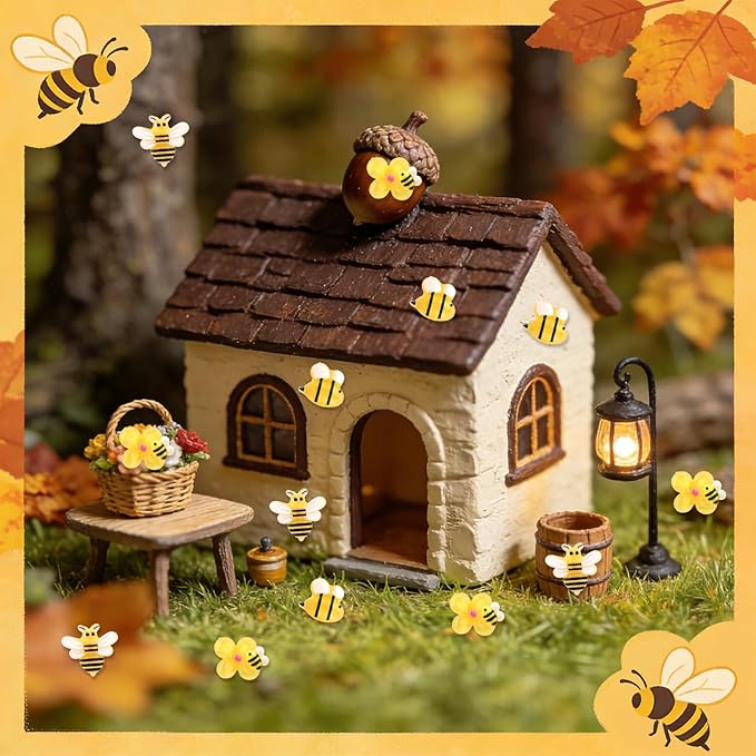 210pcs Mini Bees Figures, 3 Styles Miniature Resin Yellow Bees Tiny Resin Animals for Crafts Dollhouse Fairy Garden Micro Landscape Garden Decor