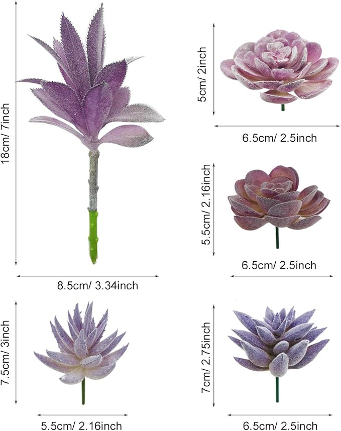 Woohome 15 PCS Artificial Succulent Plants, Purple Fake Succulent, Unpotted Faux Succulent Assortment in Flocked Blue in Different Type for Birthday Home Decor Indoor Wall Garden DIY