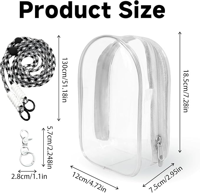 Clear Figure Display Bag with Keychain and Lanyard, Protective Doll Case, 18.5cm/7.28in Crossbody Doll Storage Bag