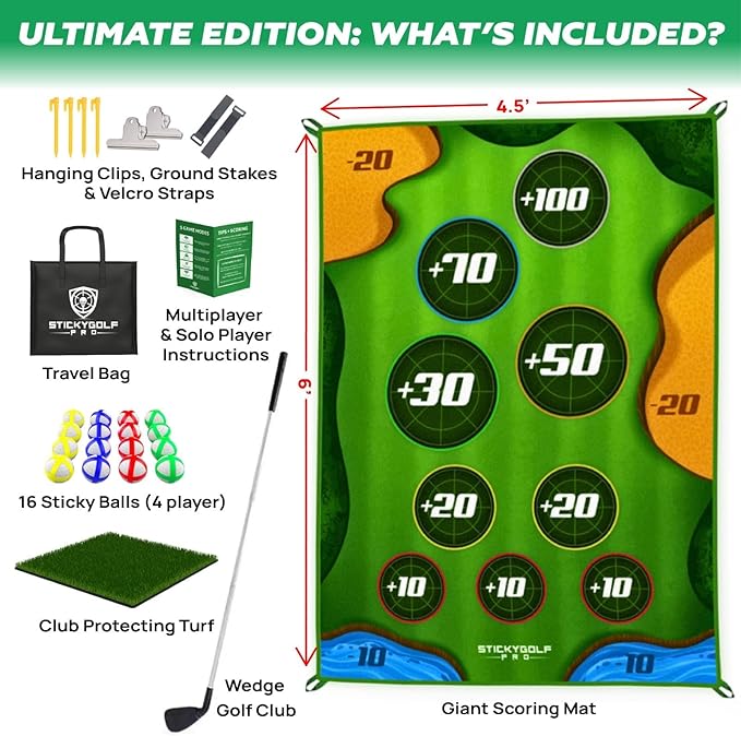 Golf Game for Adults Outdoor Indoor - Backyard Chipping Set with Sticky Balls - Family Entertainment Multi-Player Action - Friend and Party Activity - Gift for Golfers