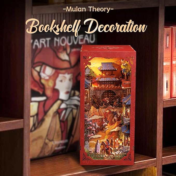 Cutefun Book Nook Kit - DIY Miniature Dollhouse Kit 3D Wooden Puzzle for Adults, Teens, Crafts Gifts for Bookshelf Decor (The Legend of Mulan)