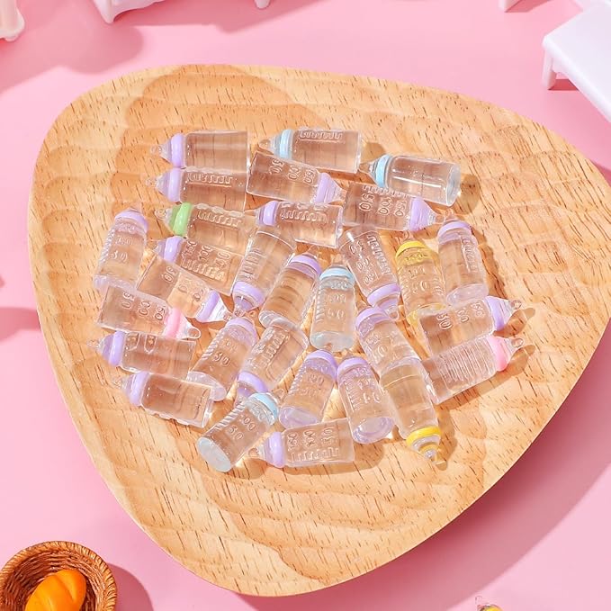 Kisangel 30pcs Miniature Baby Doll Bottles, Mini Bottles Plastic Resin Baby Shower Model for Party Games Decorations