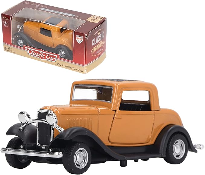 Classic Vintage Alloy Car Model Opened Doors Retro Antique Pullback Toy 1:32 for Playtime Education (Yellow)