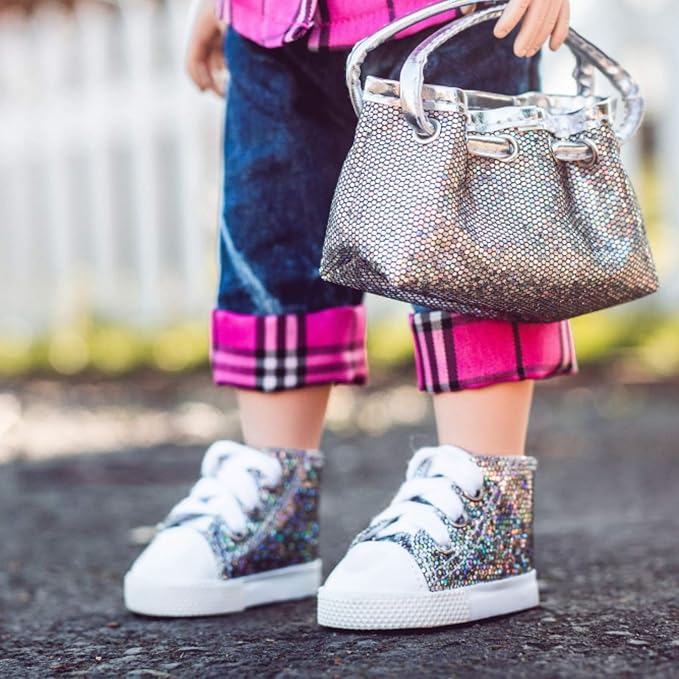The Queen's Treasures 18 Inch Doll Clothing Shoes, Silver High Top Sneaker, Compatible for Use with American Girl Dolls and Clothes