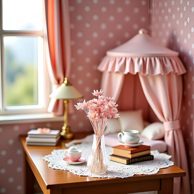 Pink Mini Flower Vase, 1/12 Scale Miniature Dollhouse Accessories Decor, Doll House Mini Flower Bowl Elegant Decoration for Mini Scene Excellent Quality