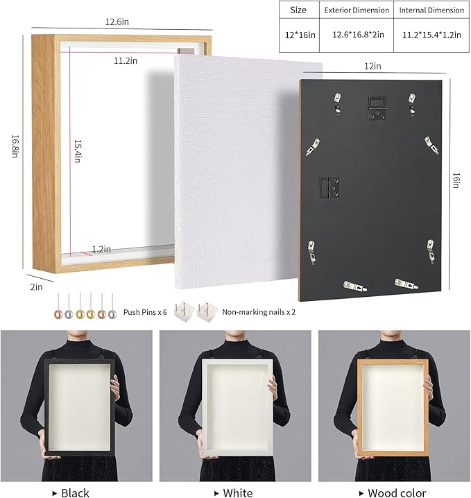 12x16 Shadow Box Picture Frame Display Case with Soft Linen Back-Thickened Panel,Large Brown Deep Shadow Box Frame 12x16 for Jersey Graduation Items Flower Craft Memorial Gifts