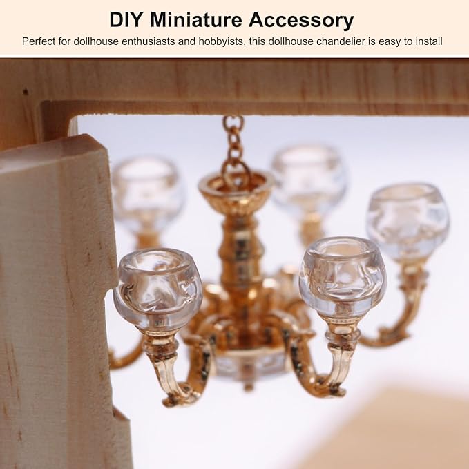 Dollhouse Chandelier, 1:12 Scale Vintage Dollhouse Lights, 2.5x3.4 Inch Alloy Mini Chandelier, DIY Miniature Doll House Accessories