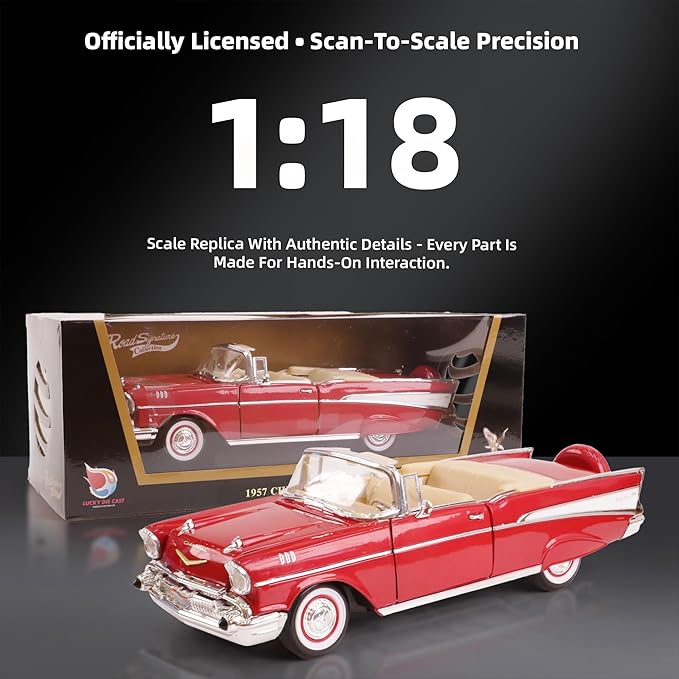 1957 Chevrolet Bel Air Convertible 1:18 Diecast Model Car Working Doors, Premium Alloy Classic Collection Car Collector's for Kids Men and Teens Dad 14+ Year