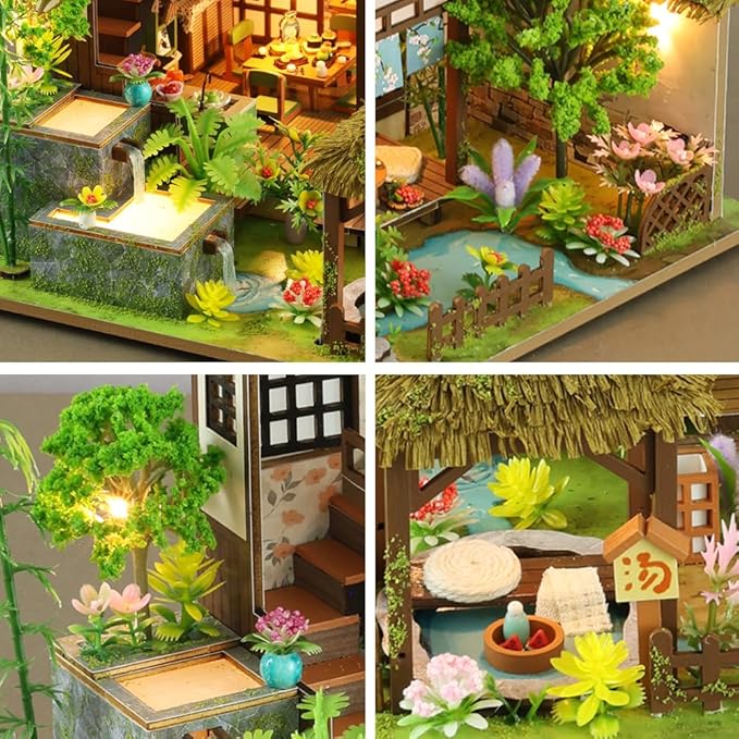 DIY Miniature Dollhouse Kit, Mini House Making Kit with Light, Tiny House Kit to Build for Adults, Hobby Craft Gift for Father's Day, Bamboo Brook Cottage