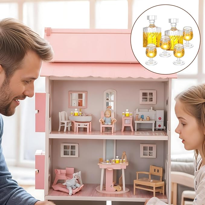 JJUNW 6 Pcs 1:12 Scale Dollhouse Miniature Accessories, A Set of Exquisite Mini Whiskey Wine Bottle Bar Model, Verisimilitude Mini Whiskey Wine Decoration for Décor Dollhouse Accessories (Yellow)