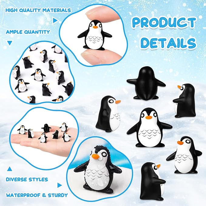 120 Pcs Mini Penguin Resin Figurines, Tiny Animals Miniature Ornaments for Home Decor, Cake Decoration, DIY Crafts