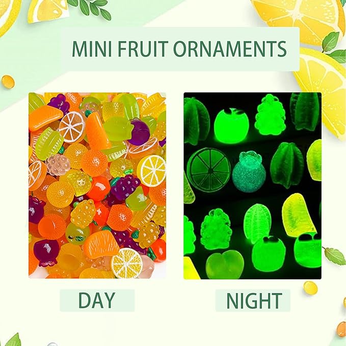 Mini Glow In The Dark Fruit Resin Models, Cute Mini Food Mystery Bags, Individually Wrapped Blind Bag Toys with Tiny Fruits, Fun Collectible Blind Bags for Girls DIY Crafts & Play (200, Fruit)