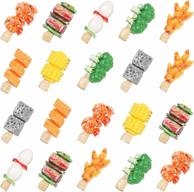 Dollhouse Miniature Food, Cute Mixed Small Barbecue Figures Toys Mini Resin Foods Trinkets for Pretend Play Kitchen Cooking Game & Doll House Decor (Mixing Colors, 20pcs)