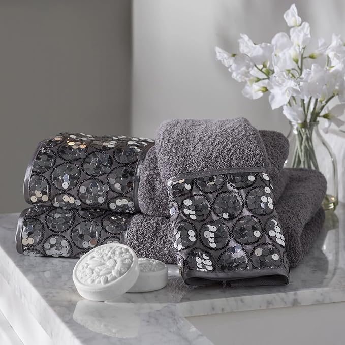 Zahari Home Sinatra Modern Bathroom Towel Set 3 Piece Towel Bath Towel, Hand Towel and Wash Towel Luxury Contemporary Decor Bling Silver Bath Towel Sets Soft, Plush and Highly Absorbent