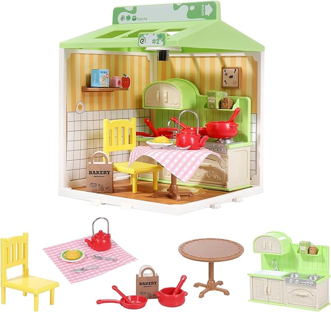 DIY Miniature House Play Kit, Playhouse Toys for Boys and Girls, Home Scene Toys, Suitable for Children Aged 345678, immersive Experience of Life Scenes (Happy Meals Kitchen)