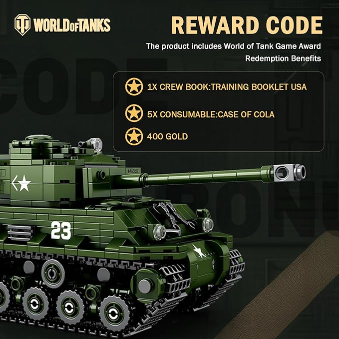 Reobrix M4A3E8 Sherman Tank Building Set,WW2 Military American Armed Tanks Building Block Set for Military Fans,World of Tanks Authorized Products 77030,Ideal Gift for Adults Boys Age 14+,836 PCS