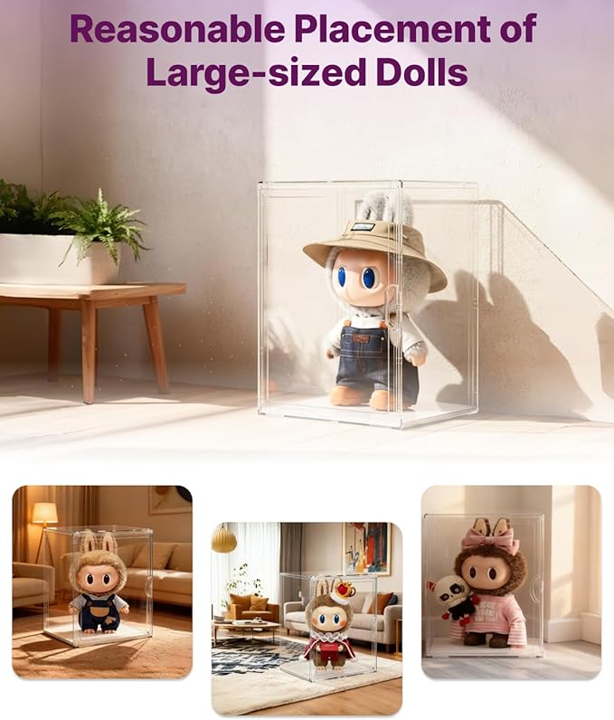 Clear Acrylic Display Case for Labubu, 15.35in Large Display Box, Compatible with Let's Checkmate, Time to Chill, Best of Luck, Dress Be Latte, Flip with Me, Fall in Wild Series Plush Toys