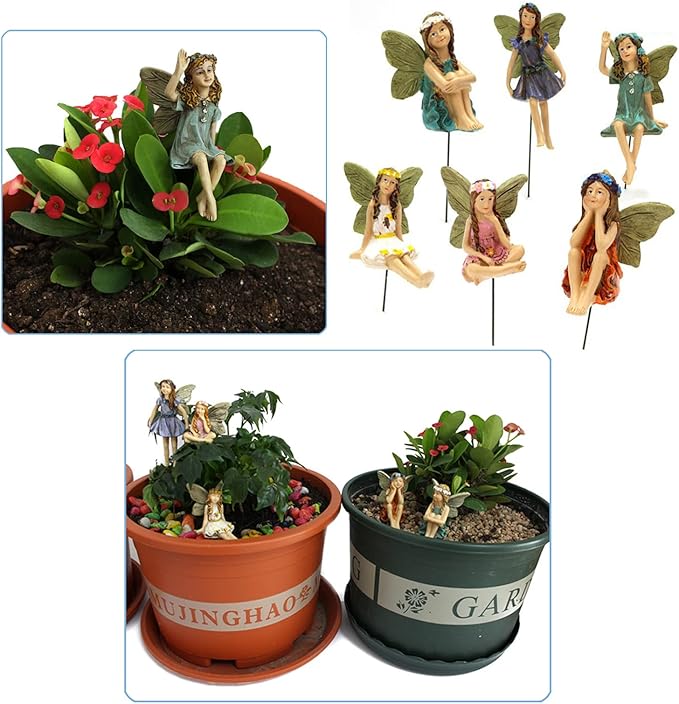 KOCNYDEY Miniature Fairies Figurines (6pcs) - Decor for Outdoor & Indoor Gardens & Homes, Vintage Resin, Lovely