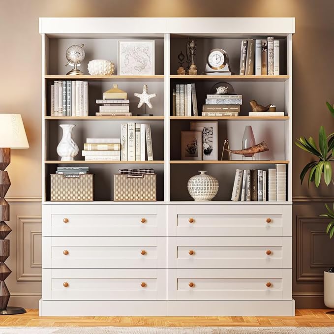 71" Tall Farmhouse Kitchen Pantry, Large Storage Cabinet with Adjustable Shelves and 3 Drawers, White Versatile Hutch for Dining Room and Living Room, 3 Pcs