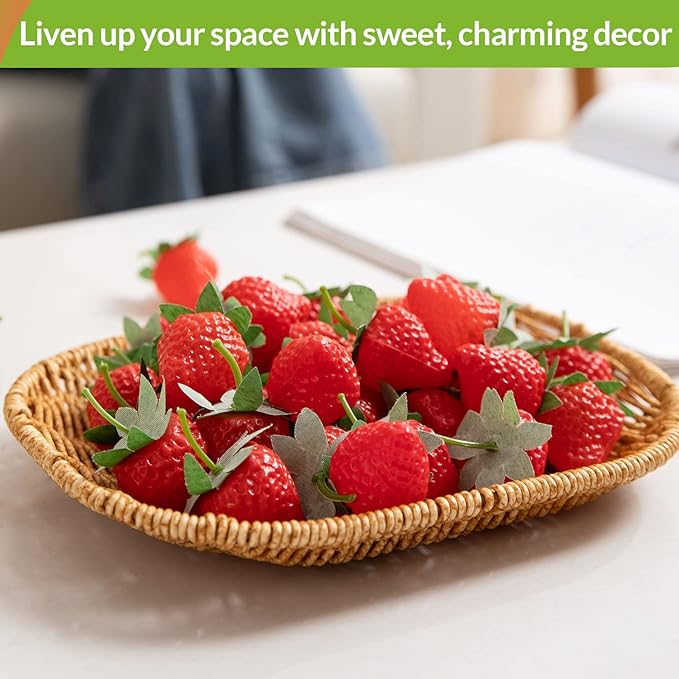 36 Pieces Fake Strawberries Fake Fruit Artificial Strawberry Kitchen Décor Plastic Strawberry Party Decorations Realistic Fake Food Lifelike for Display Photography Props