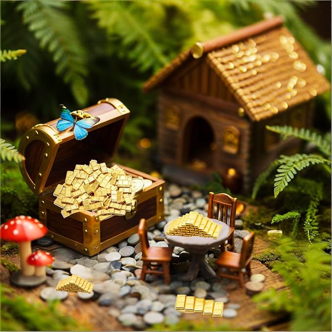 200 PCS Tiny Fake Gold Bar for Crafts Dollhouse Miniatures Mini Gold Bars for Dollhouse Fairy Garden Micro Landscaping Decoration