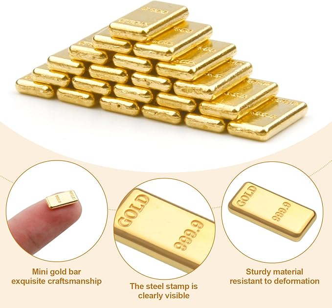 100PCS Tiny Fake Gold Bar for Crafts and Dollhouse Miniatures, Shiny Novelty Item for Fairy Garden, Micro Landscaping, Christmas, and Chinese New Year Decorations