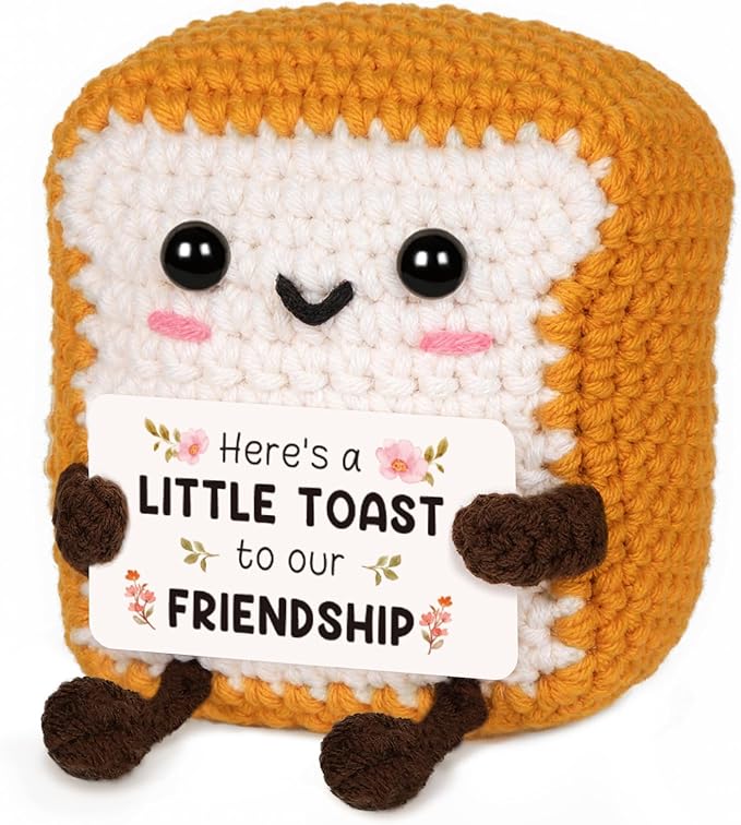 Glydein for Women Men, Cute Funny Birthday Valentines Day Thanksgiving for Best Friend Bestie, Handmade Smile Crochet Toast Gifts for BBF Friendship