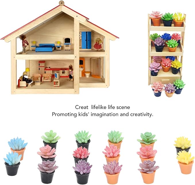 Agatige 16pcs Dollhouse Potted Plants, Resin Miniature Dollhouse Plants for 1:12 Dollhouse